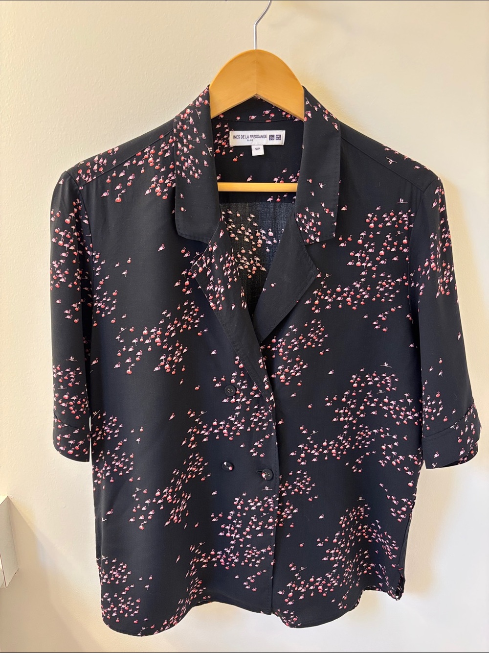 Uniqlo + Ines De La Fressange Short-Sleeve Blouse with mini flamingo print.